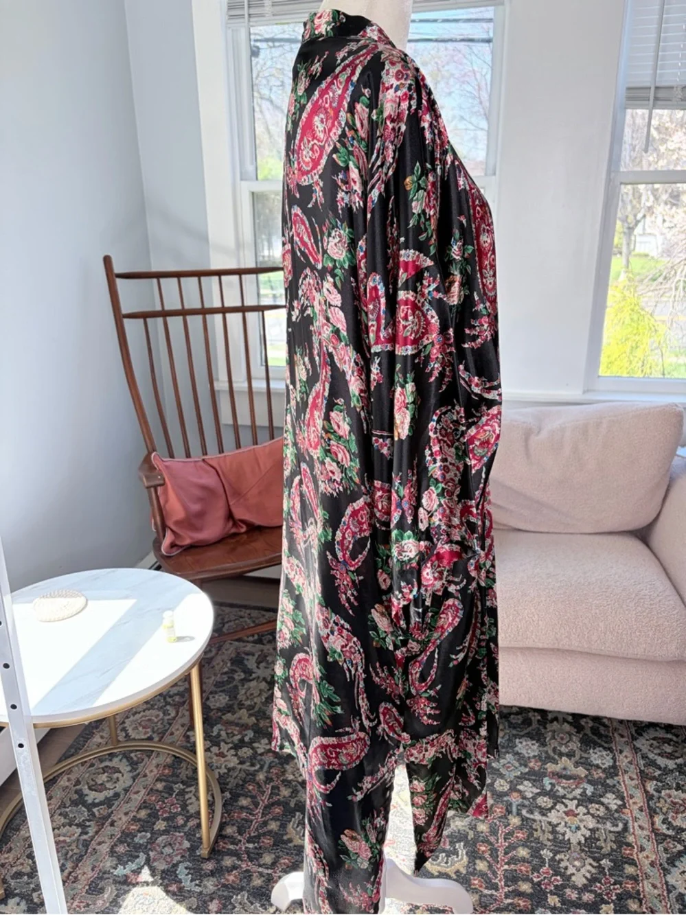 Vintage Victoria's Secret Black Paisley Floral Kimono OS - Picture 4 of 7